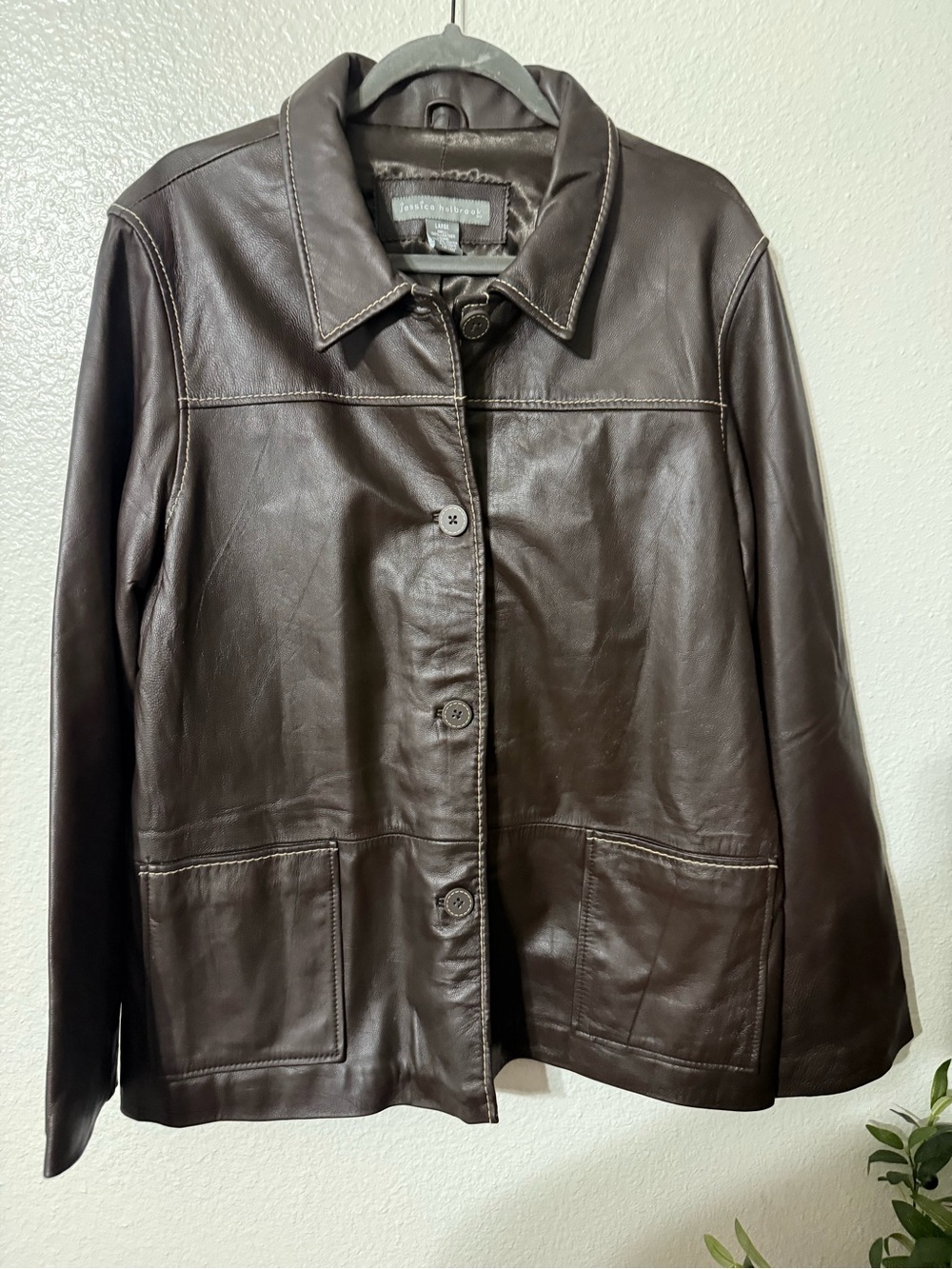Jessica Holbrook Brown Genuine Leather Jacket Large - Picture 3 of 4